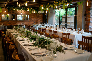 Fototapeta na wymiar Wedding banquet in a restaurant, served table in a restaurant