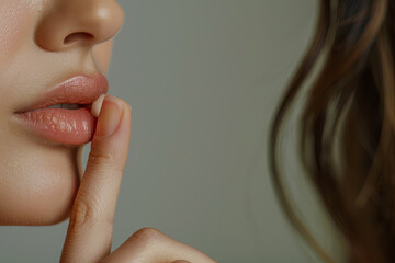 Woman profile silence finger lips isolated
