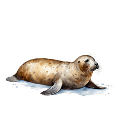 Sea otter watercolor painting, cute, marine animal, vector illustration, clipart, animal, clipart, dolphin jumping, water splash, adorable, brown, aquarium, cutout on white background