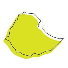 Ethiopia country simplified map. Green silhouette with thin black contour outline isolated on white background. Simple vector icon