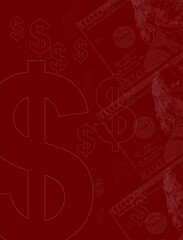Dollar signs and 100 dollars bills in the red