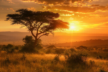 Landscape of Africa with warm sunset, beautiful nature