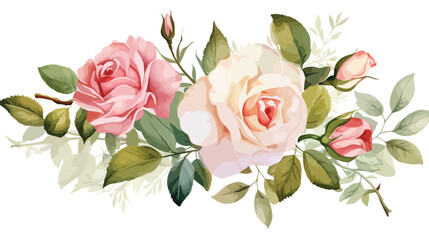 Watercolor Flowers Roses Leaves Branches Buds Wedding
