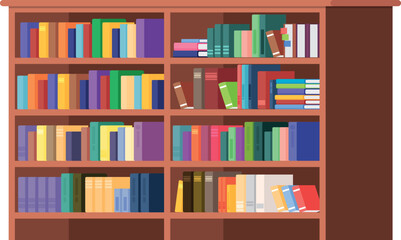 Bookcase icon. Book storage with wooden shelves. Interior furniture