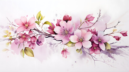 Delicate Watercolor Spring Blossoms Branch Artistic Floral Design