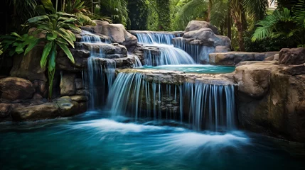 Fotobehang A serene waterfall cascading into a pool below. © franklin