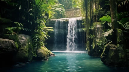 Foto auf Glas A serene waterfall cascading into a pool below. © franklin