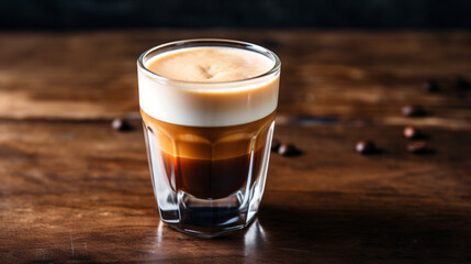 A shot of espresso with a perfect crema layer.