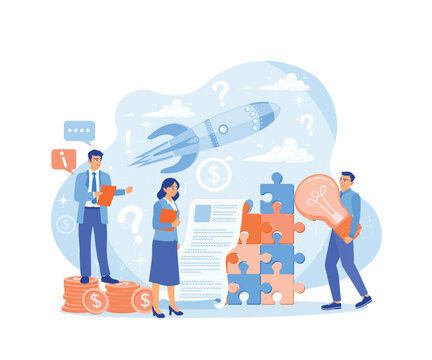Strategy, motivation, and successful leadership. The business team is planning a new business strategy for success. Project Management concept. Flat vector illustration.
