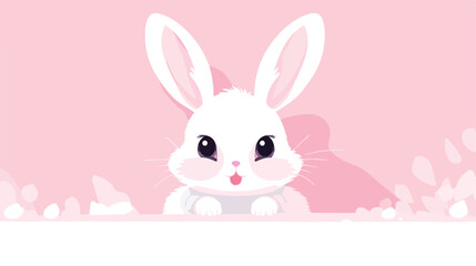White cute rabbit on the pink background flat vector