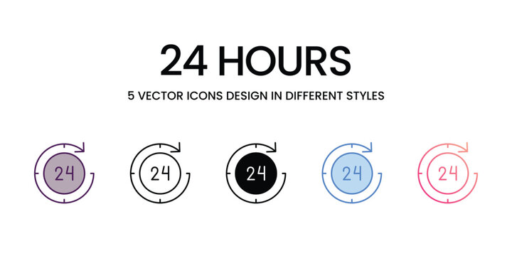 24 Hours icons set in different style vector stock illustration