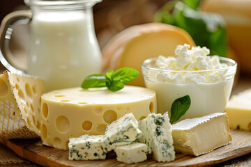Arrangement of dairy products on a table