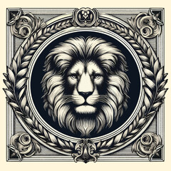 lion with old engraving vector style, lion retro vintage illustration