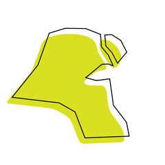 Kuwait country simplified map. Green silhouette with thin black contour outline isolated on white background. Simple vector icon