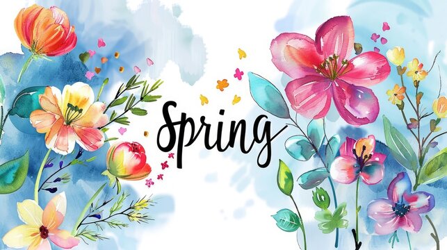 spring bright spring banner, image with flowers, Watercolor