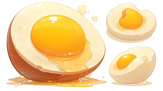 Playful illustration features a sunny side up egg with a shiny yolk next to a smiling cracked eggshell, evoking a sense of breakfast fun.