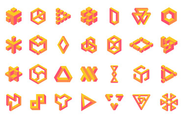Abstract impossible shapes set isolated on white background. Vector illustration.