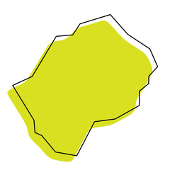 Lesotho country simplified map. Green silhouette with thin black contour outline isolated on white background. Simple vector icon
