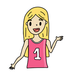 Vector 3000*3000 300dpi. A young girl in basketball attire holds a basketball, poised for action on a court. She exudes determination, surrounded by the energy of the game.