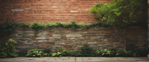 A brick stone wall on the side of the garden from Generative AI