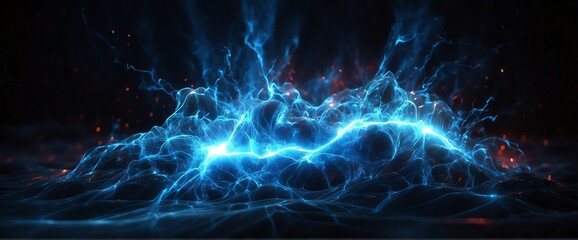 Blue pure energy with electrical electricity plasma power fusion on plain black background from Generative AI