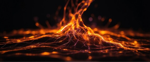 Orange pure energy with electrical electricity plasma power fusion on plain black background from Generative AI