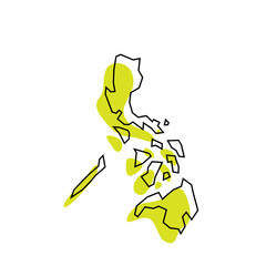 Philippines country simplified map. Green silhouette with thin black contour outline isolated on white background. Simple vector icon