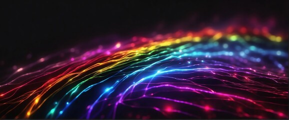 Rainbow pure energy with electrical electricity plasma power fusion on plain black background from Generative AI - obrazy, fototapety, plakaty