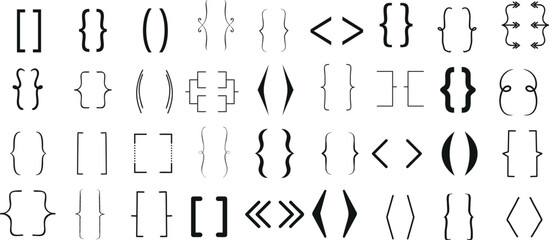 bracket icon set, curly, square, angle, in diverse styles