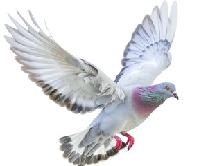 Pigeon Flying - Isolated White Background with Natural Feather Wings of Dove Bird