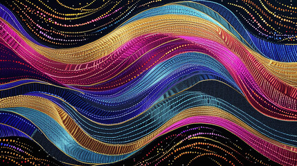 colorful elegant wave pattern background made with embroidery