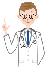 指をさす男性医師のイラスト　説明するドクター　医者