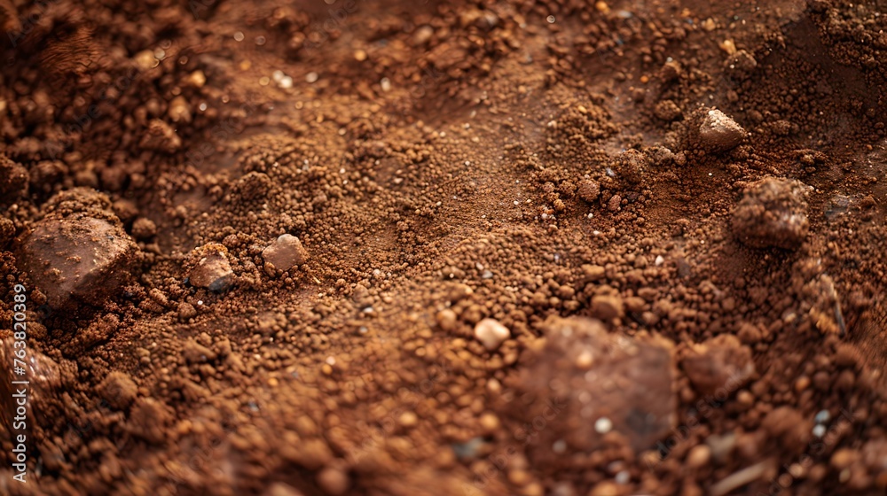 Sticker Close-up view of rich brown soil texture. nature's canvas displaying the earth's fertility. ideal for backgrounds in various media projects. AI