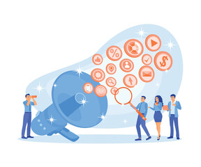 Improve digital marketing. The company announced the promotion on social media. Promotion concept. Flat vector illustration.