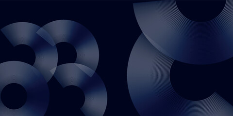 Abstract blue glowing geometric lines on dark blue background. Modern shiny blue circle lines pattern. Futuristic technology concept. Suit for cover, poster, banner, header, website.