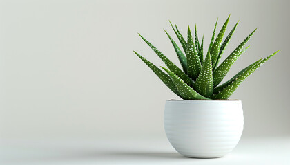 Aloe Vera in a White Pot. Isolated on a White Background with Copy Space.  - obrazy, fototapety, plakaty