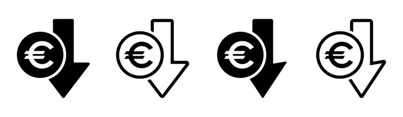 Cost reduction. Euro decrease flat vector icon designs set - obrazy, fototapety, plakaty