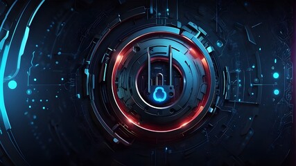 tech/security/cyber wallpaper, A padlock on a futuristic background represents internet security and the safeguarding of personal data. Abstract background of secure technology featuring circuit - obrazy, fototapety, plakaty