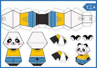 Paper craft game cut and glue 3d panda. Children printable papercraft activity. Education paper puppet game. DIY craft toys cute animals.