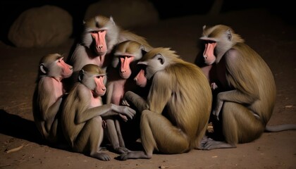 A Baboon Group Huddling Together For Warmth