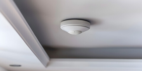 Ceiling smoke detector in the home with white background of the amazing interior of kitchen - obrazy, fototapety, plakaty