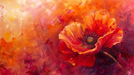 In a realm where time dances to the rhythm of petals, envision a Poppy abstract painting pulsating with ethereal energy.