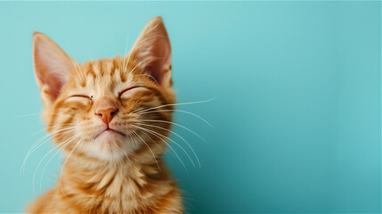 Happy smiling cat on blue background