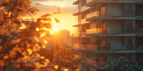 Photo of condominium during sunset.