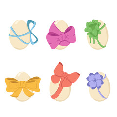 Colored vector illustration with Easter eggs. Set of eggs with bows on a white background.