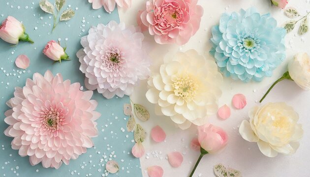 パステルカラーの美しい花アレンジメント