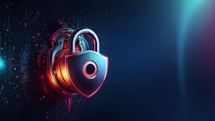tech/security/cyber wallpaper, A padlock on a futuristic background represents internet security and the safeguarding of personal data. Abstract background of secure technology featuring circuit - obrazy, fototapety, plakaty
