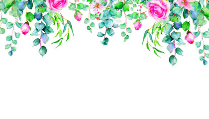 Watercolor hanging eucalyptus illustration on transparent background. Corner border. Greenery frame. Floral arrangement PNG
