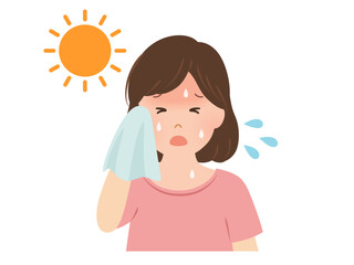 熱中症　暑そうな女性のベクターイラスト