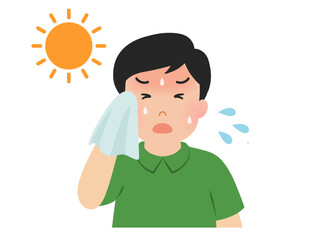 熱中症　暑そうな男性のベクターイラスト